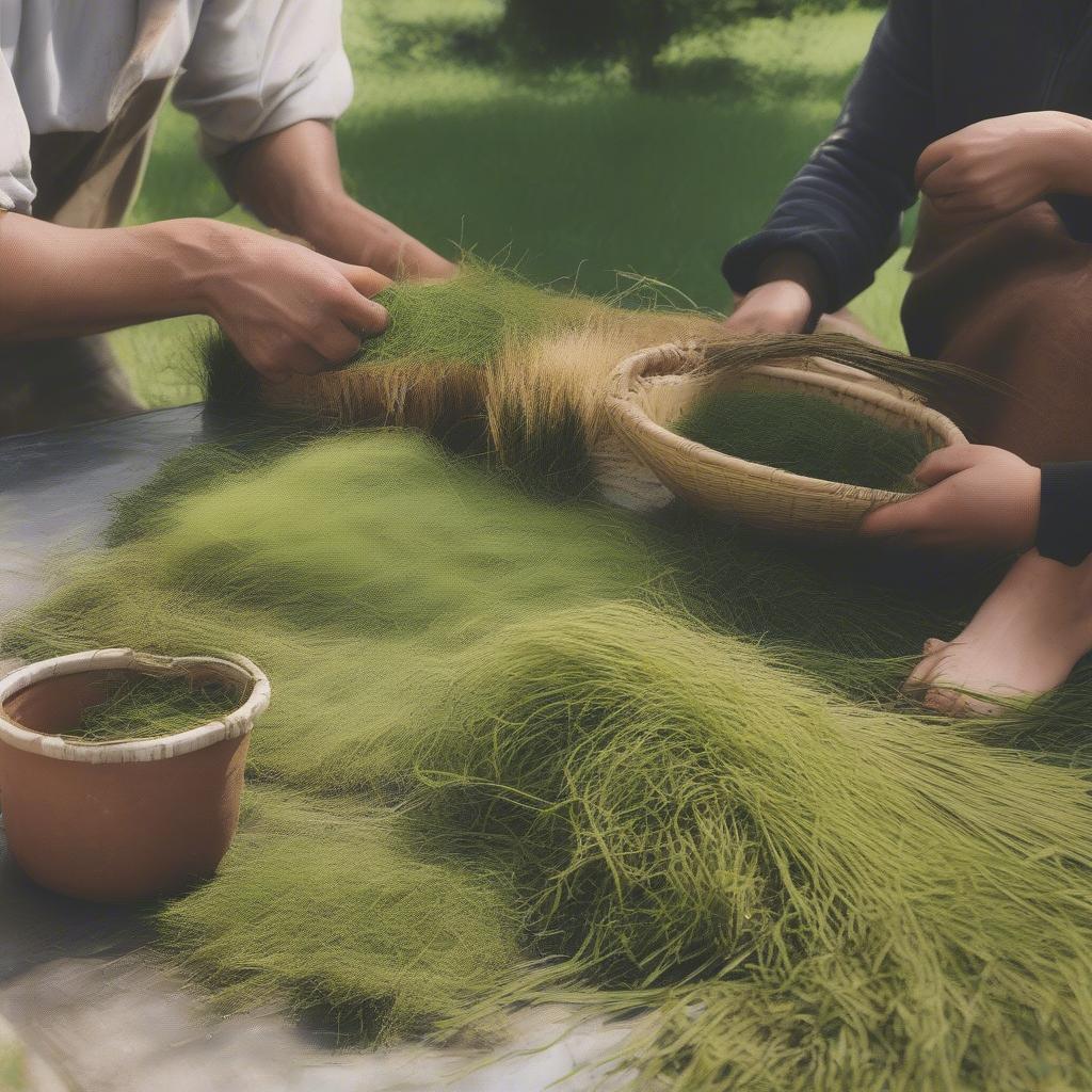 Preparing Grass for Basket Weaving