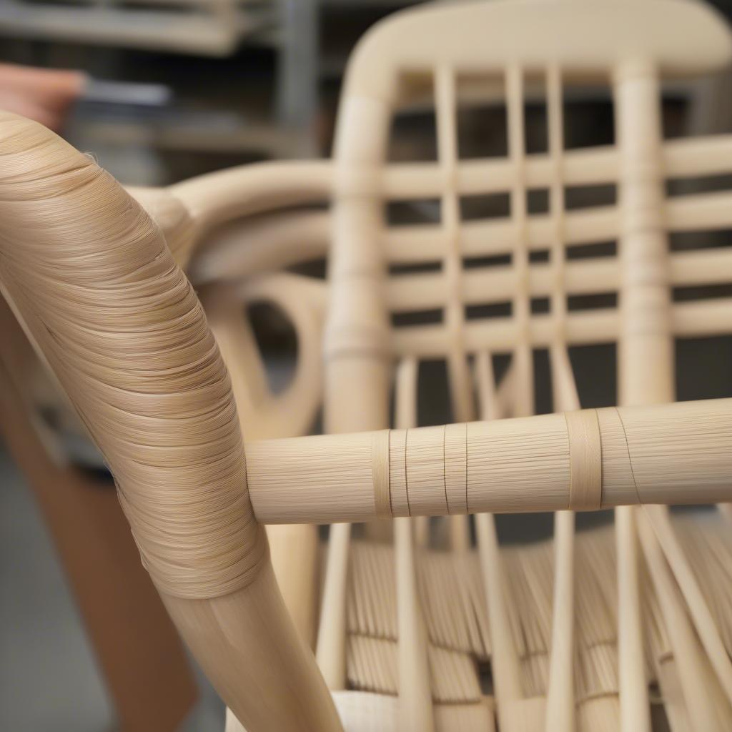 Weaving the seat and back of the flat reed rocking chair