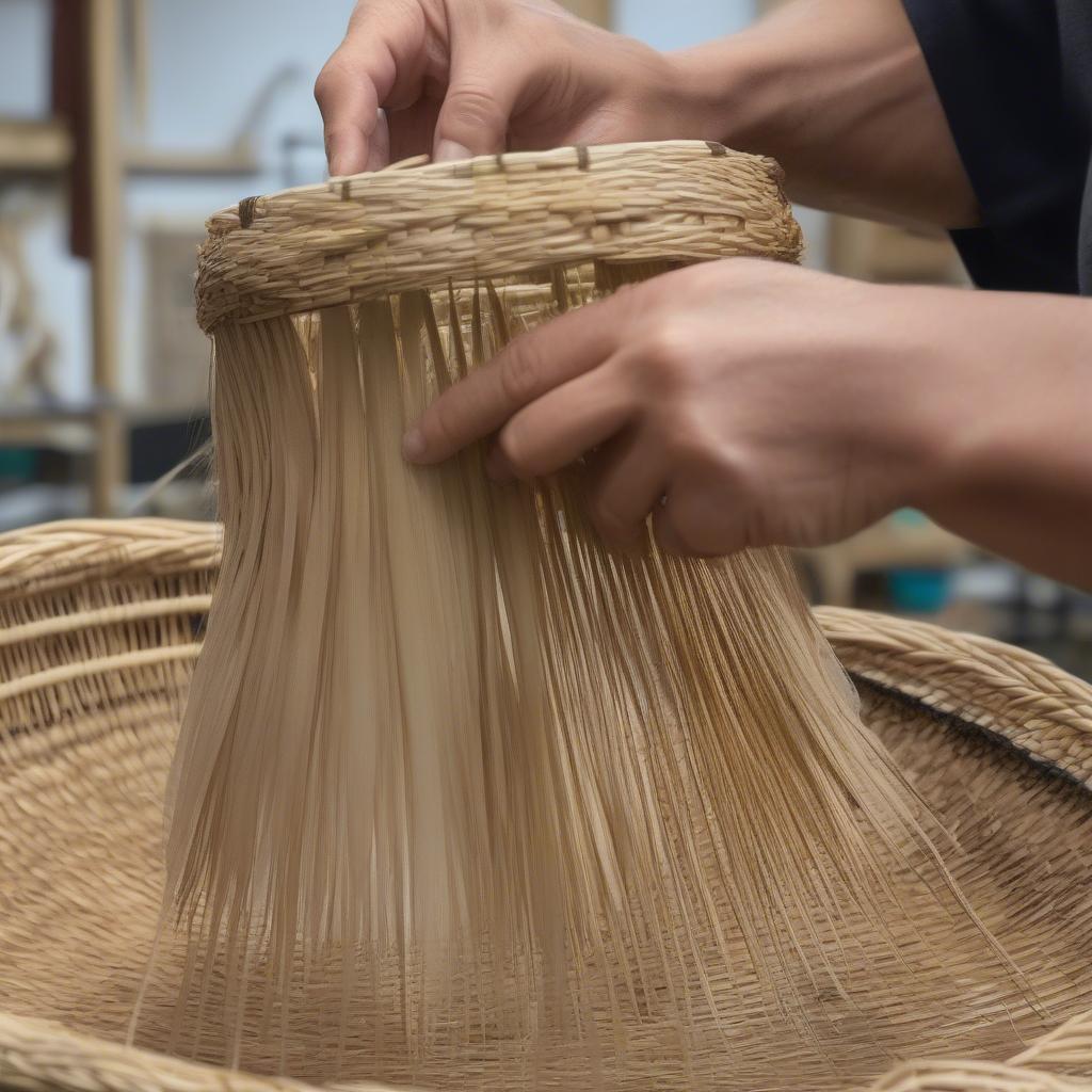 Weaving the Sides of a Cattail Basket