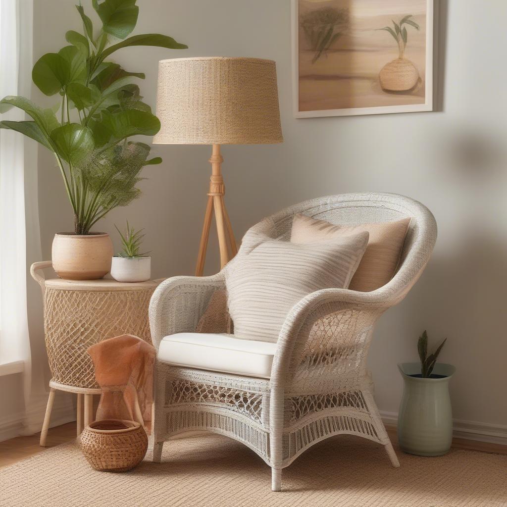 White Rattan Wicker Side Table in Living Room