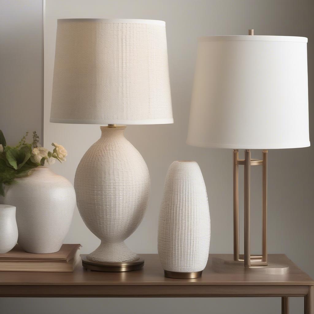 White Round Basket Weave Table Lamps: Size Comparison