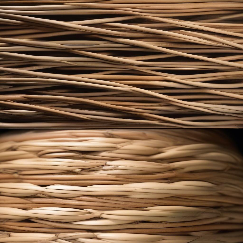 Wicker and Rattan Material Comparison highlighting the differences in texture and appearance.