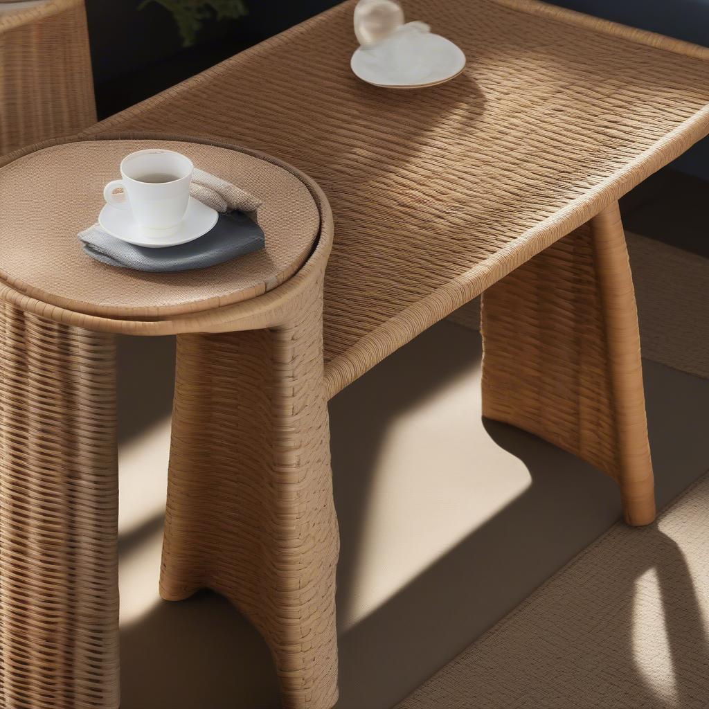 Wicker and Rattan Shadow Weave Tables