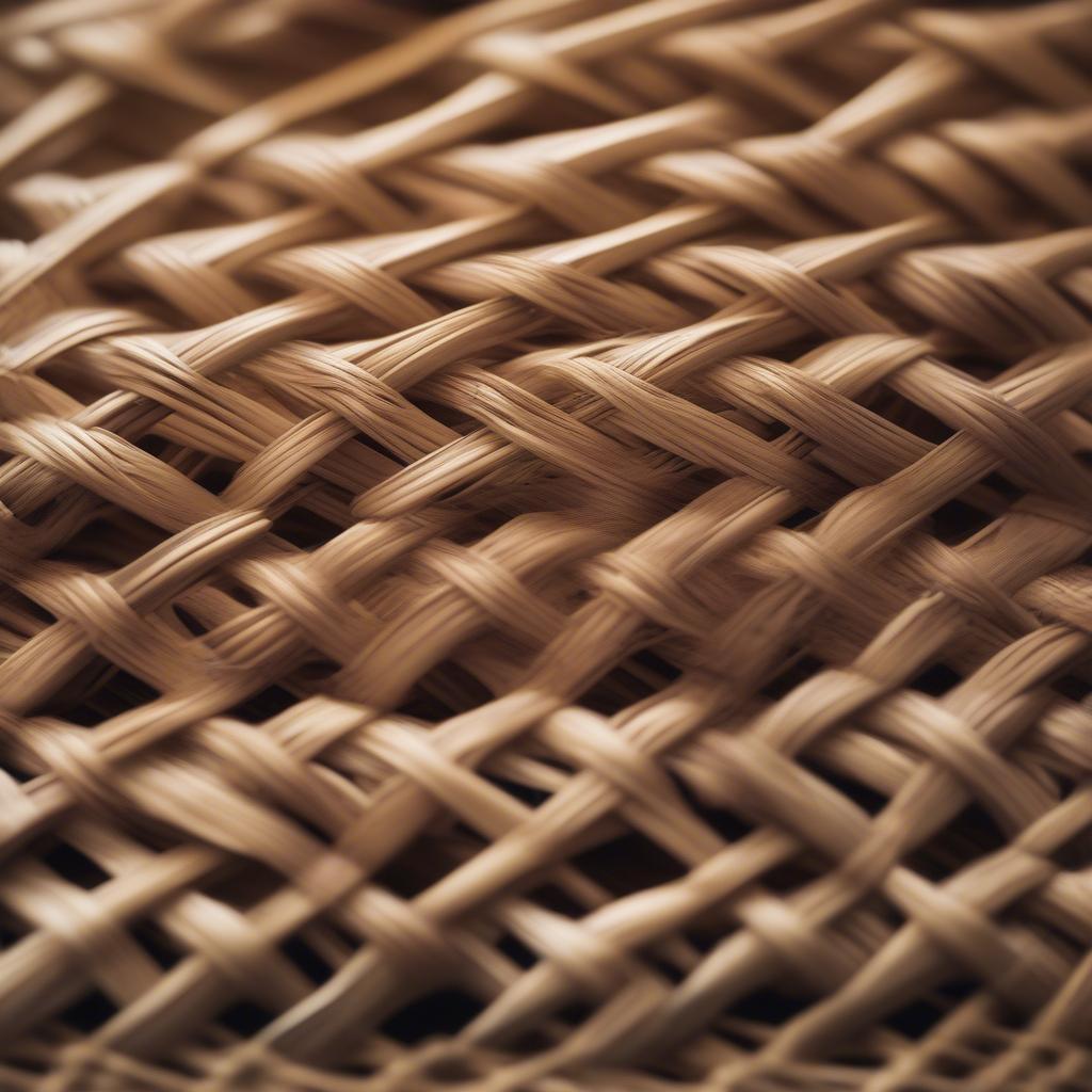 Close up of wicker basket weaving, showcasing the intricate detail of the craft