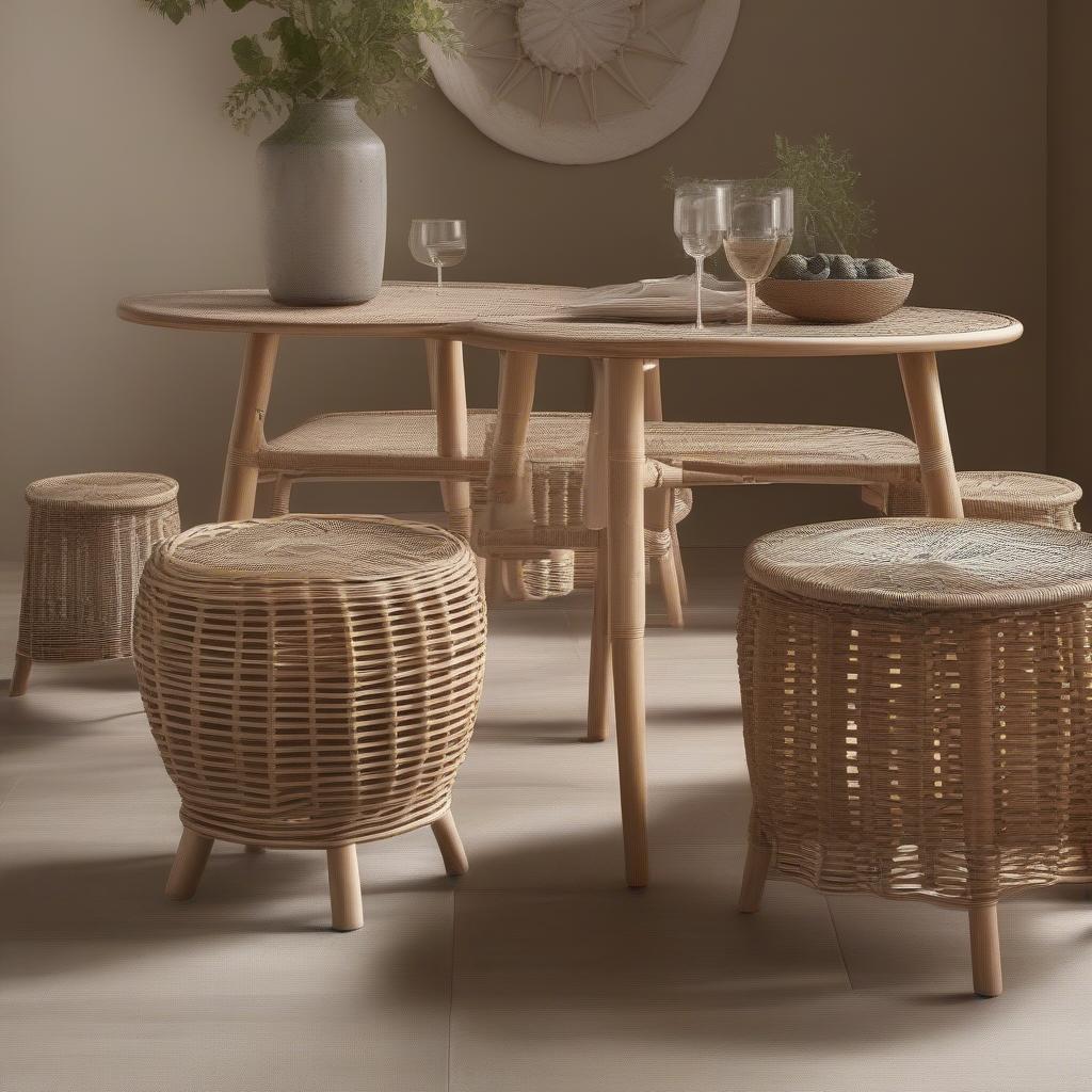 Variety of wicker and rattan handcrafted table designs