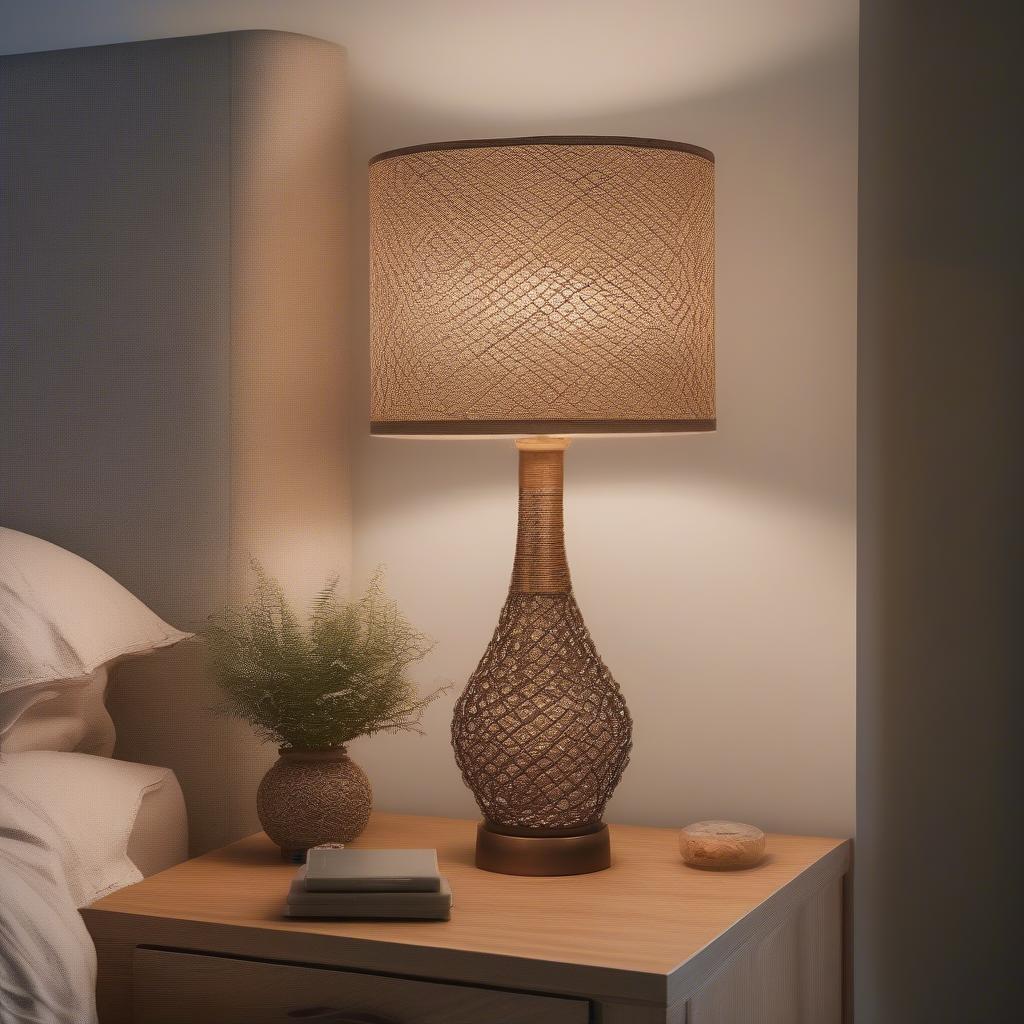 Wire Weave Table Lamp on a Bedroom Nightstand