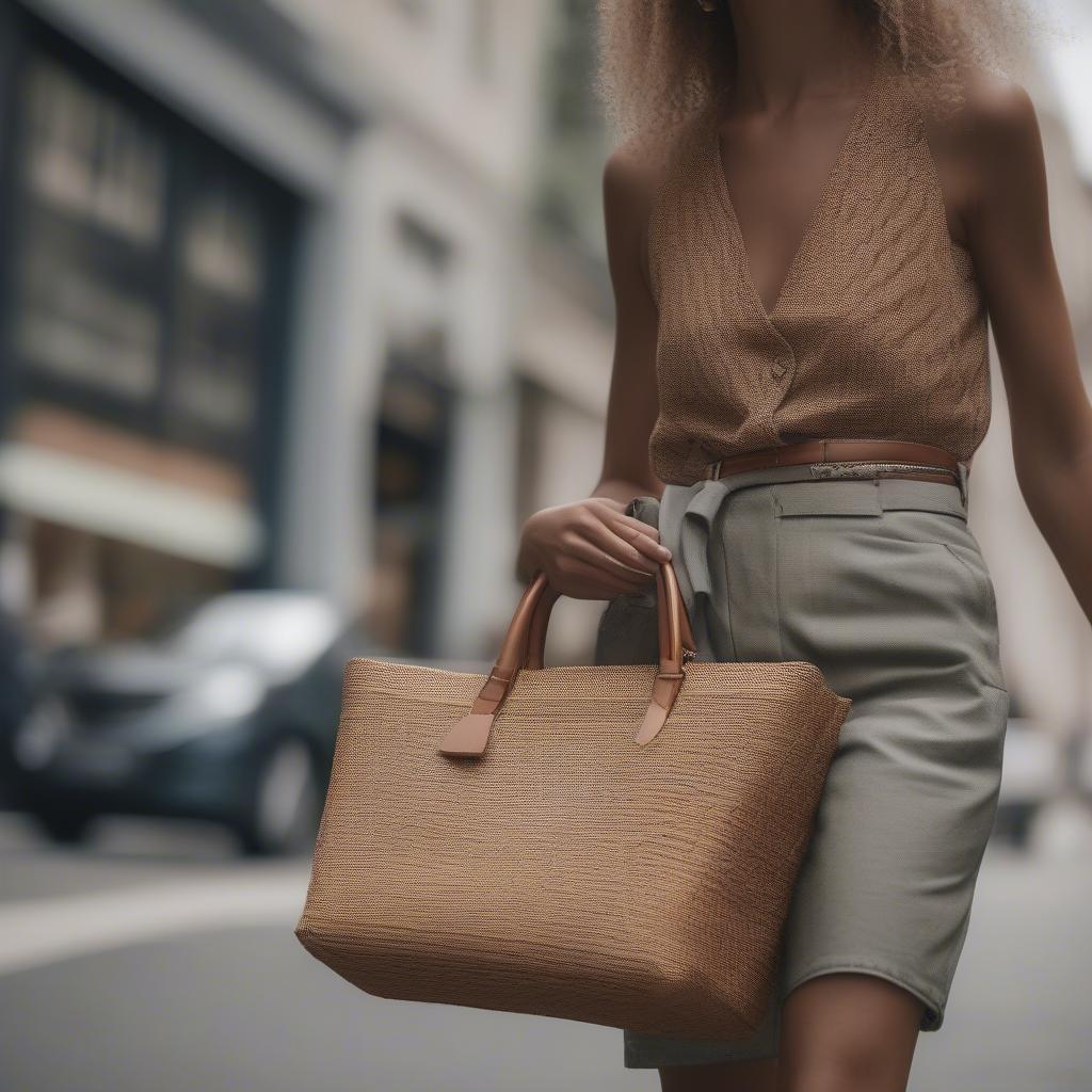 Woman Carrying a Woven Bag