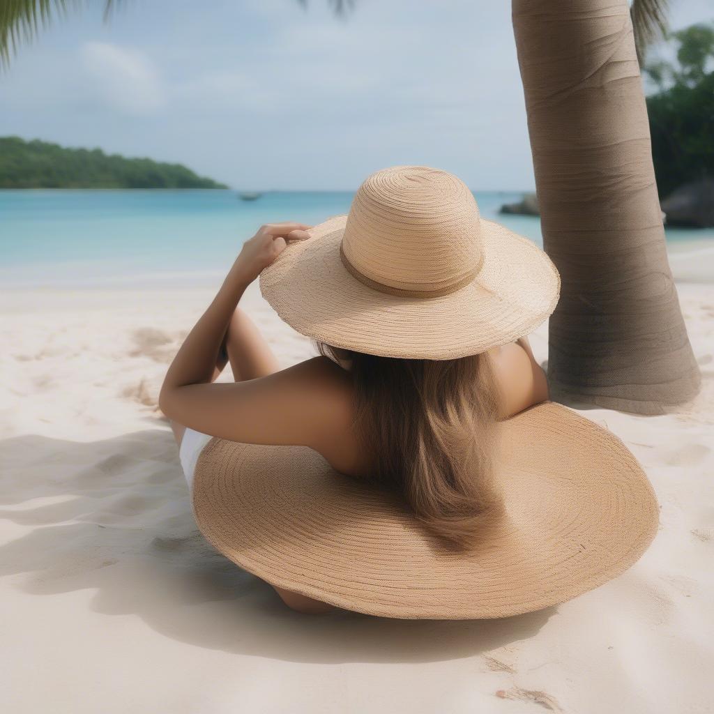 Woman Wearing Coconut Hat on the Beach