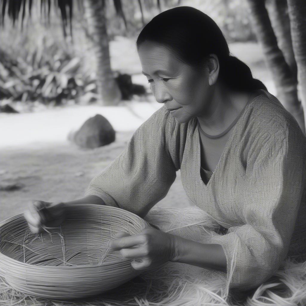 A Woman Weaving a Lauhala Basket