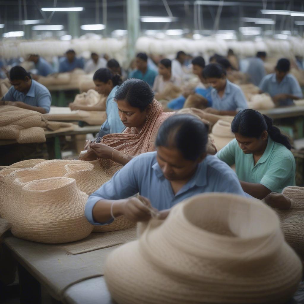 Woven bag production line in a Bangladeshi factory