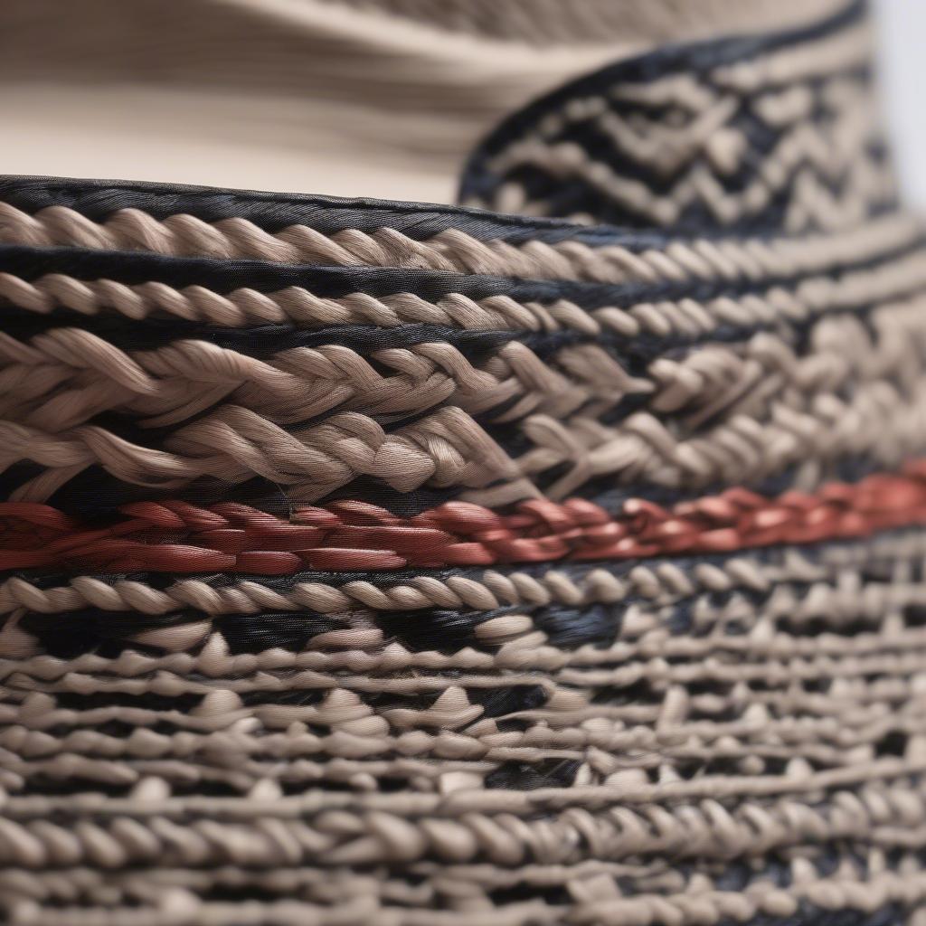 Intricate woven detail on the top of a fedora