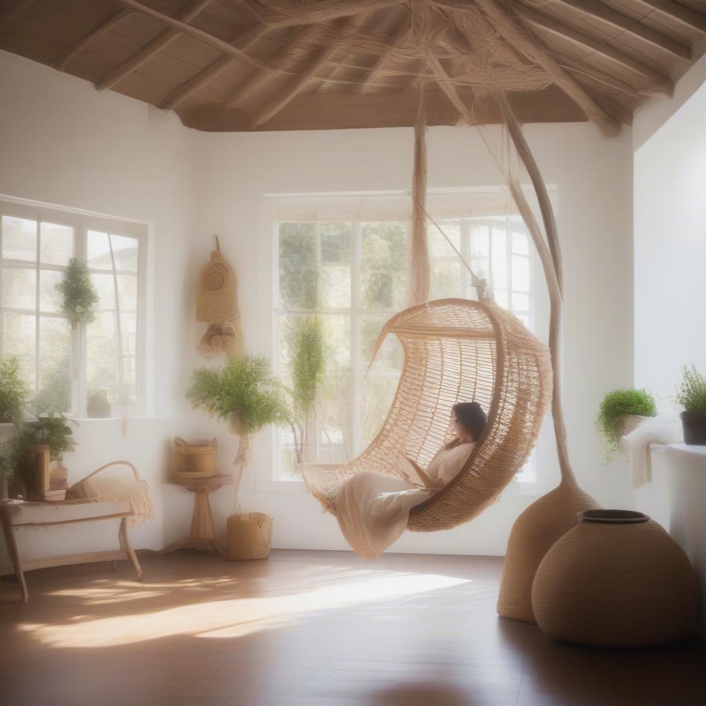 Woven Hanging Chair Providing Indoor Relaxation