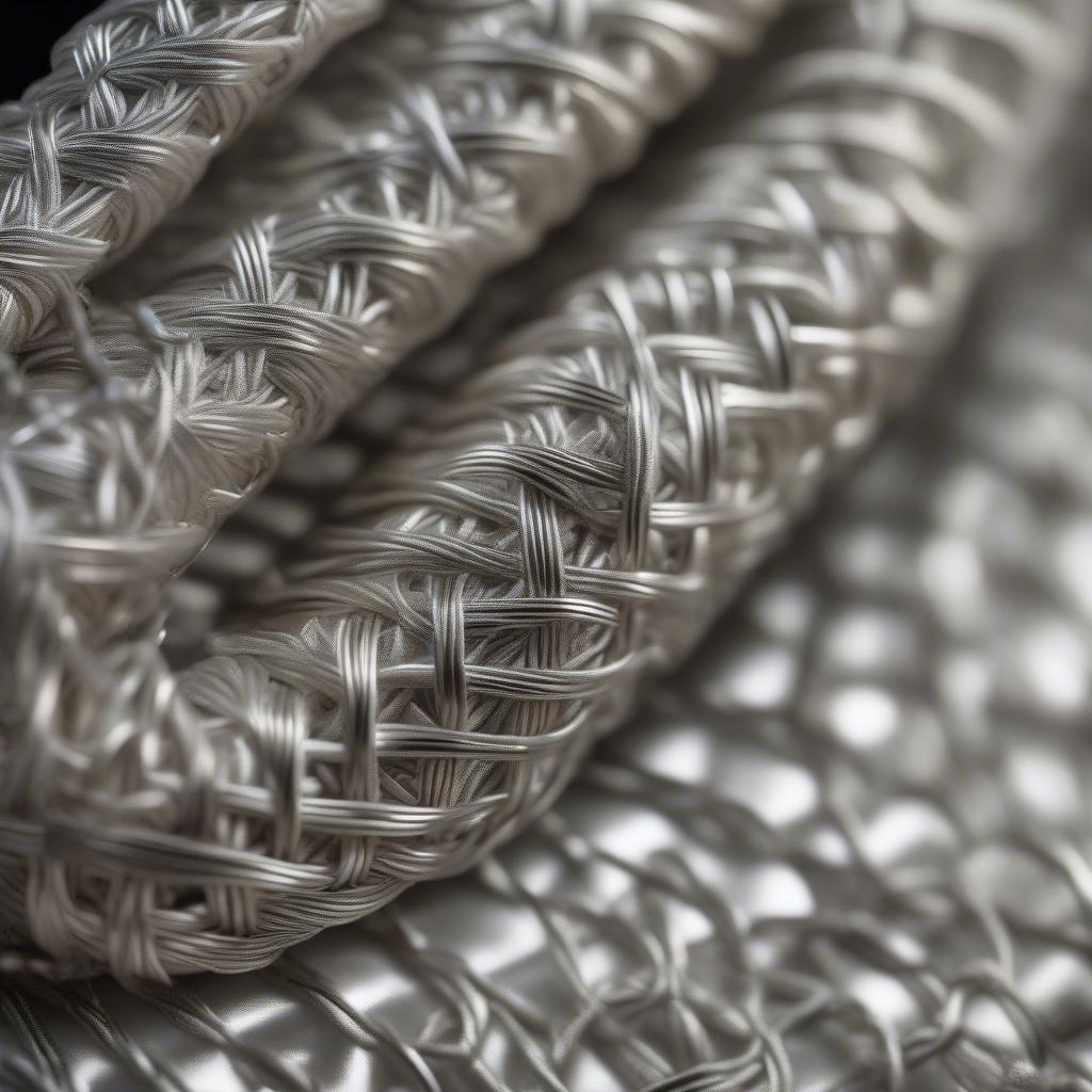 Close-up of a woven silver bag showcasing intricate details and craftsmanship