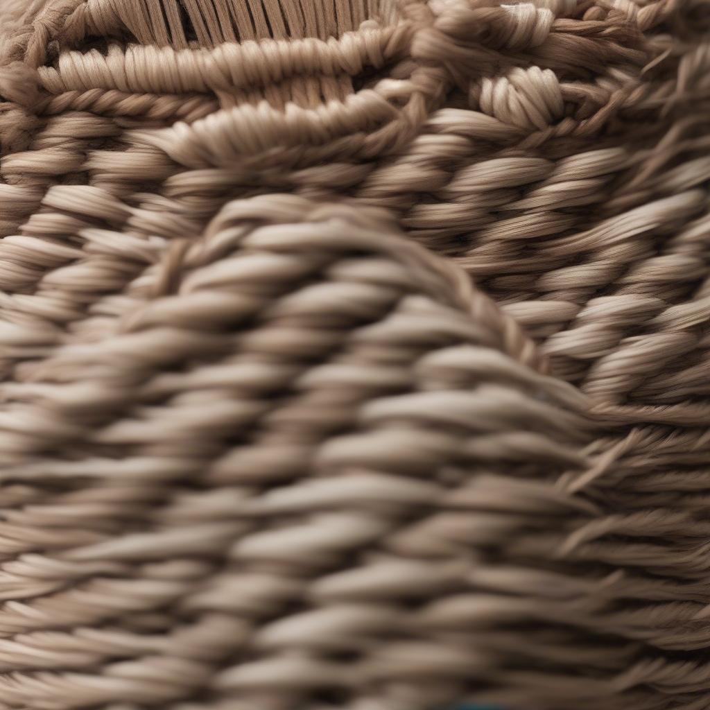 Close-up view of a woven stories bag showcasing intricate details and craftsmanship.