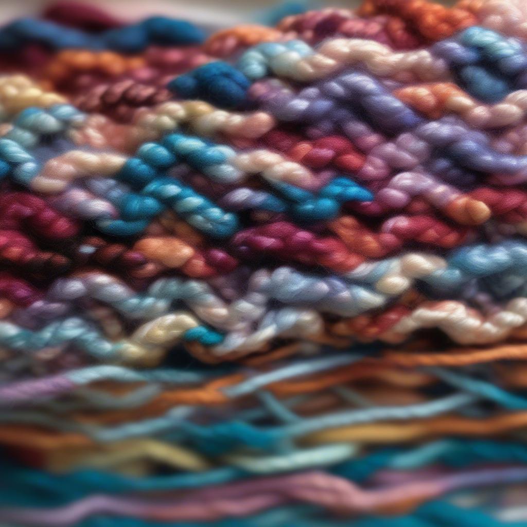 Close-up view of the yarn over weave stitch