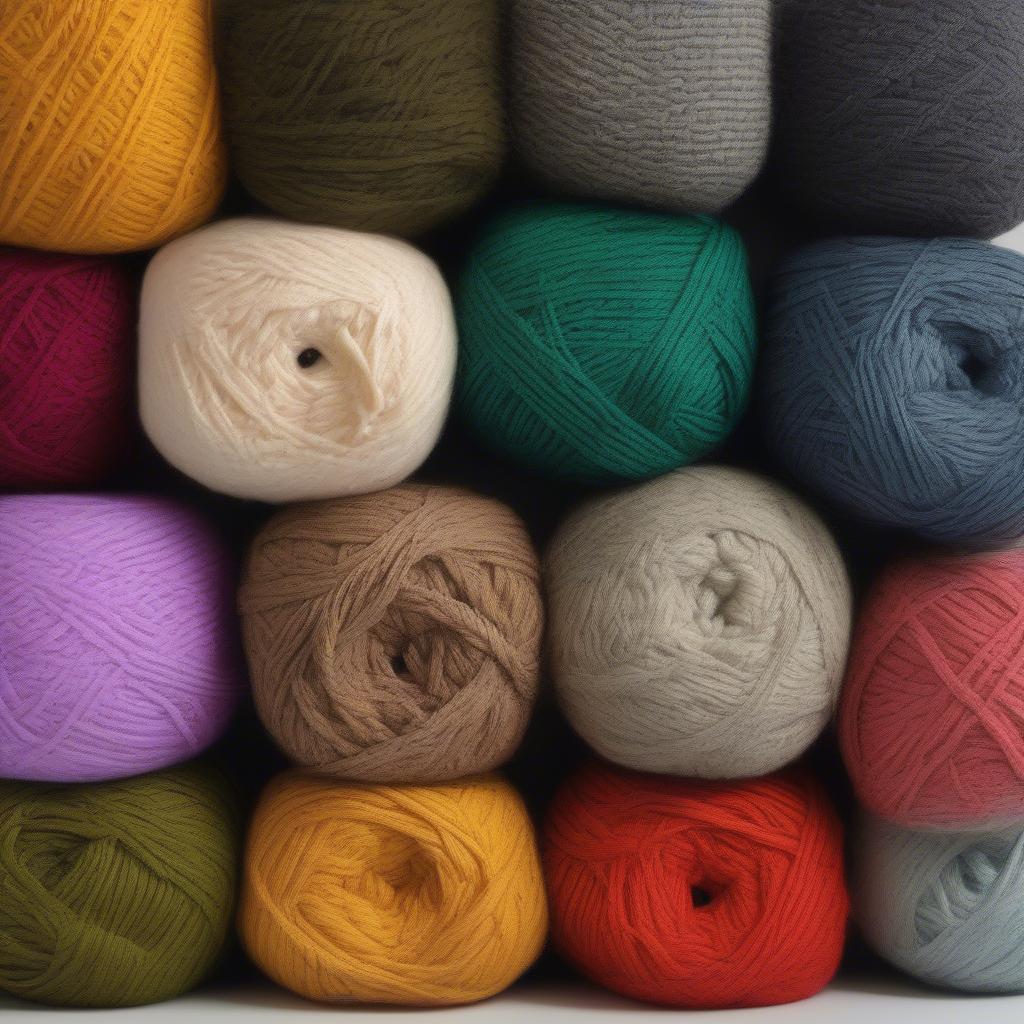 Various yarn options suitable for a crochet basket weave jacket, including wool, acrylic, and cotton blends.