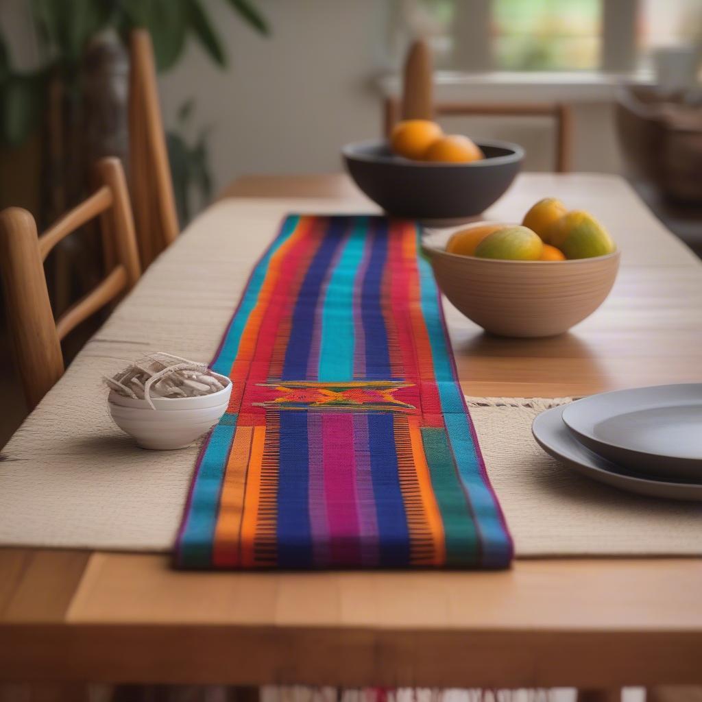 A Zapotec table runner displayed on a dining table