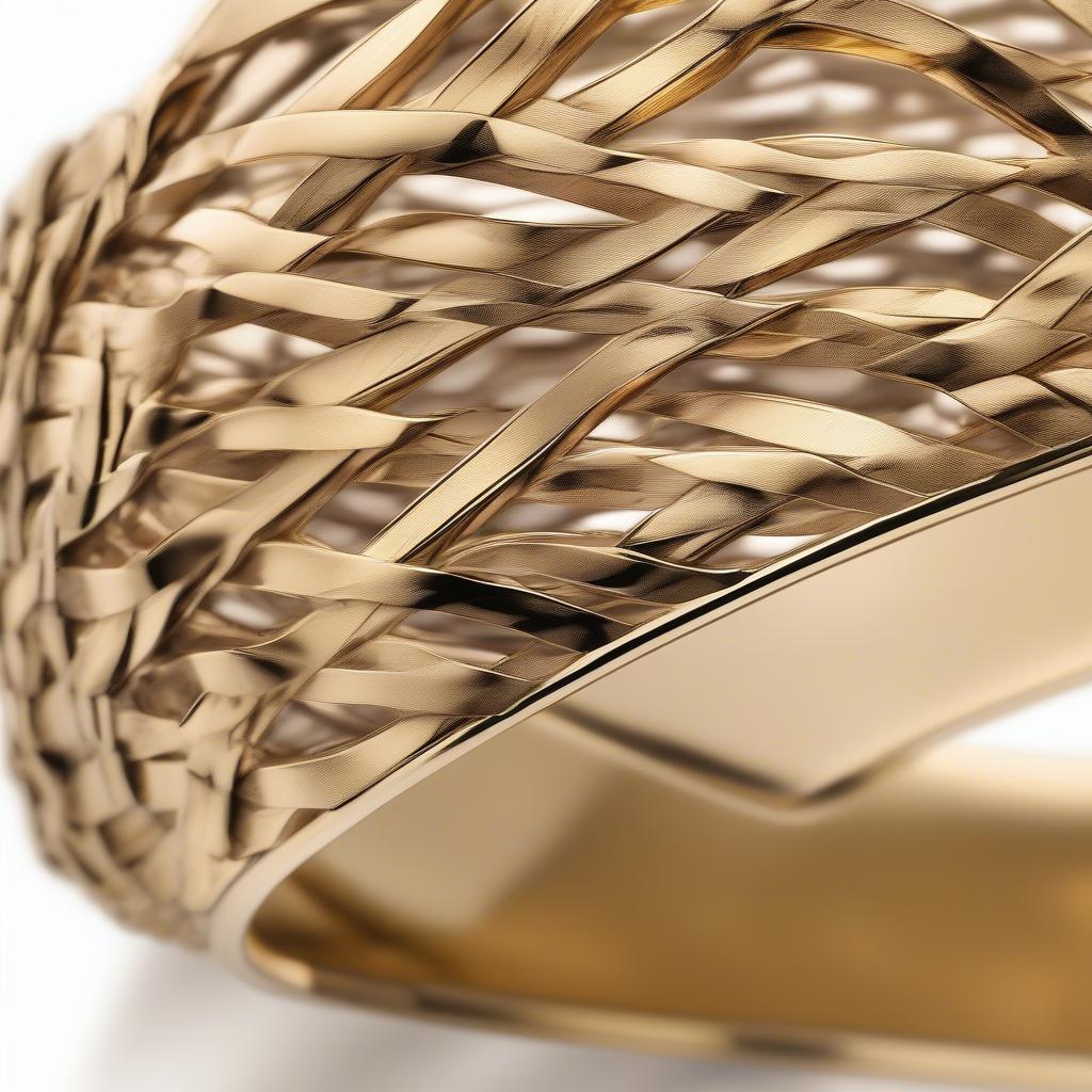 Close-up of a 1 4 Inch Basket Weave Gold Bangle in 14k Gold