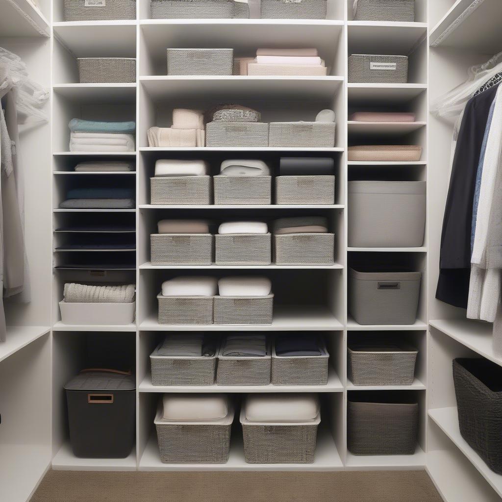 10x10 Plastic Storage Baskets in a Closet