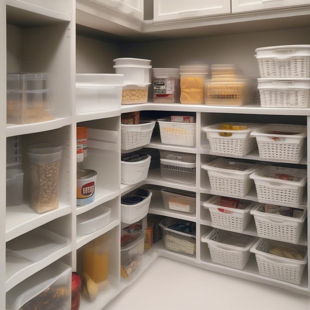 10x10 Plastic Storage Baskets in a Pantry