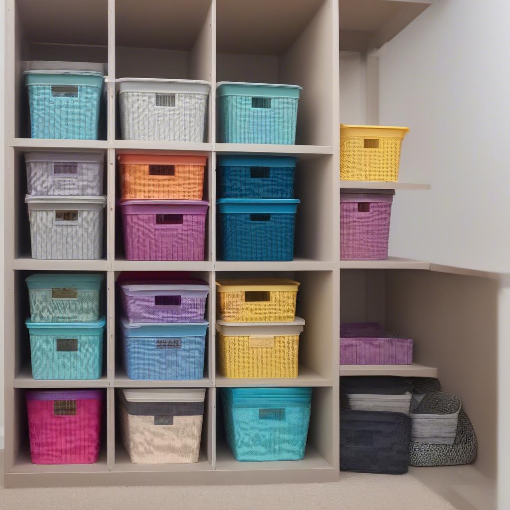 Stacked 10x10 Plastic Storage Baskets