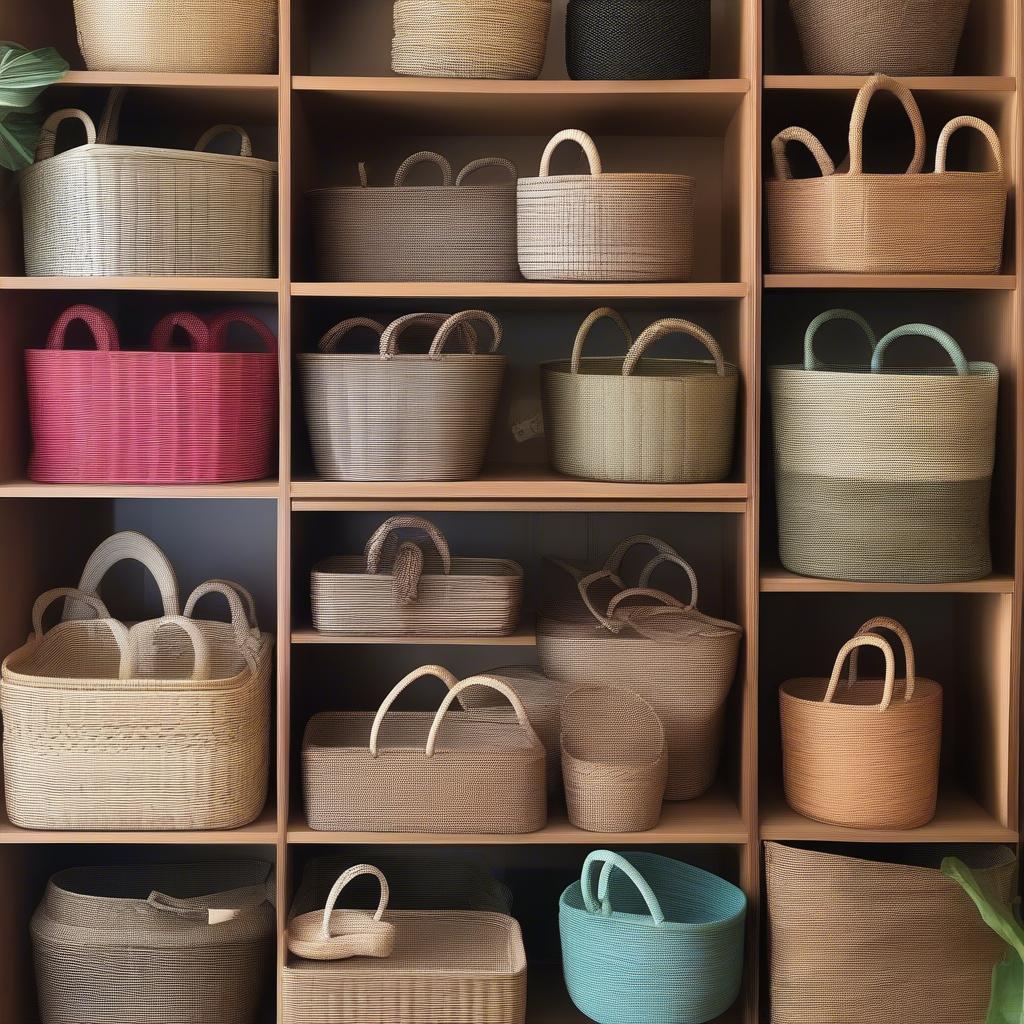 Variety of 13-Inch Y Weave Baskets in Different Materials and Colors