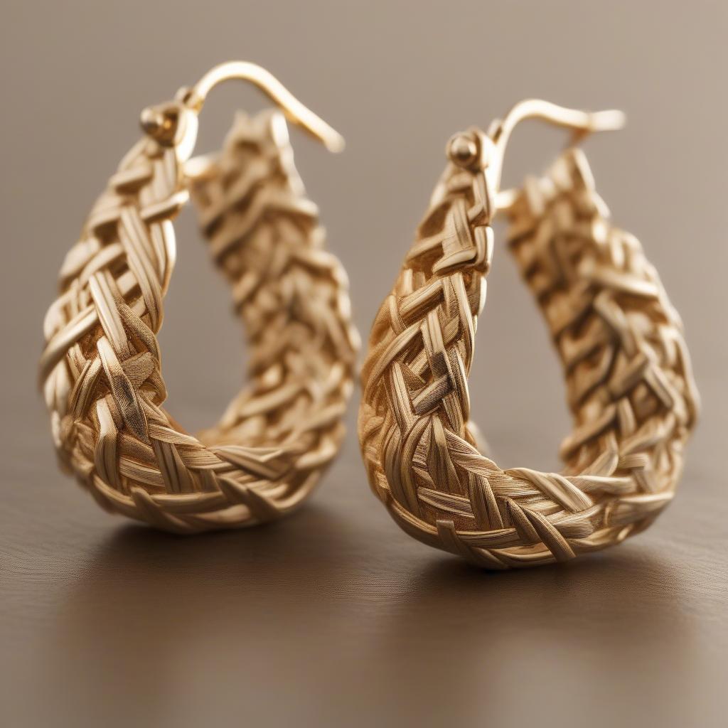 Close-up of 14k Gold Basket Weave Earrings