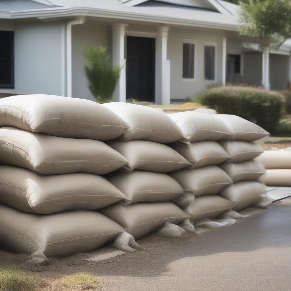 Woven polypropylene sandbags used for flood control