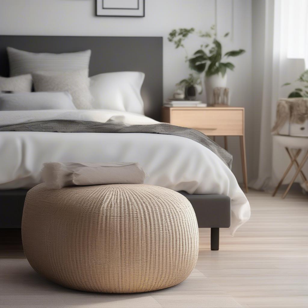 20-Inch High Basket Weaved Pouf in a Bedroom