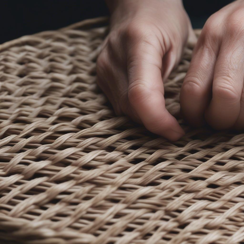 Close-up of the 3-mag basket weave technique showcasing the intricate over-under pattern and the tight weave created using three weaving elements.