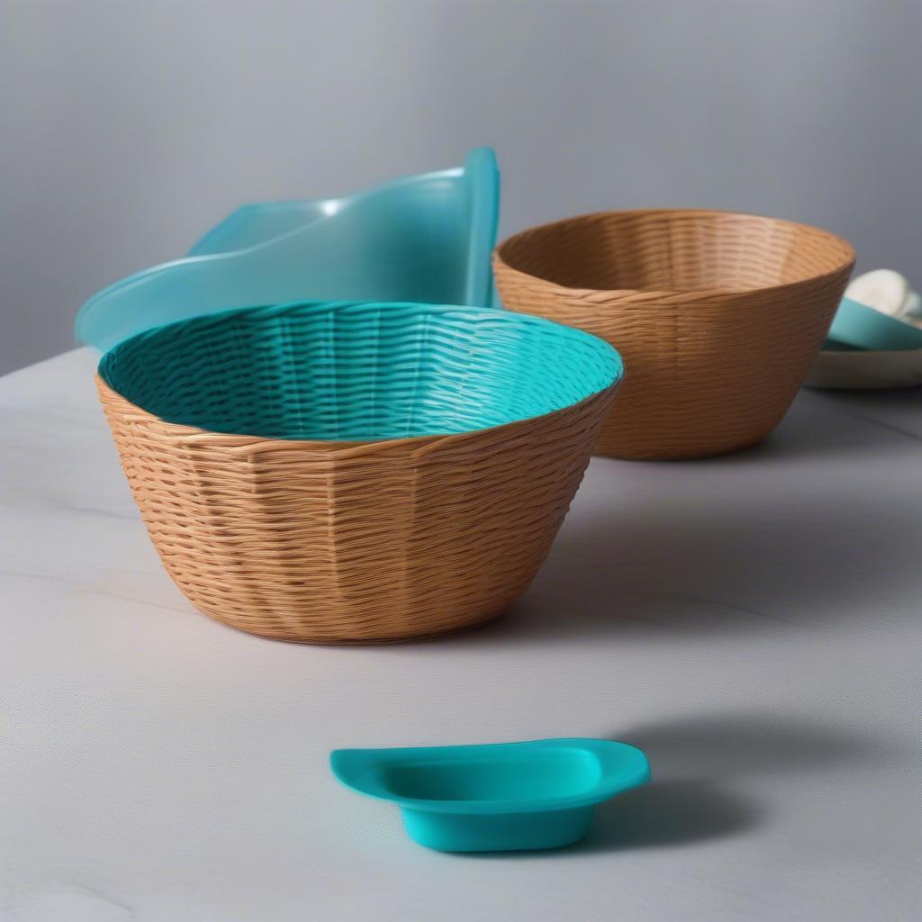 3 Piece Plastic Chip and Dip Set in a Woven Weave Basket