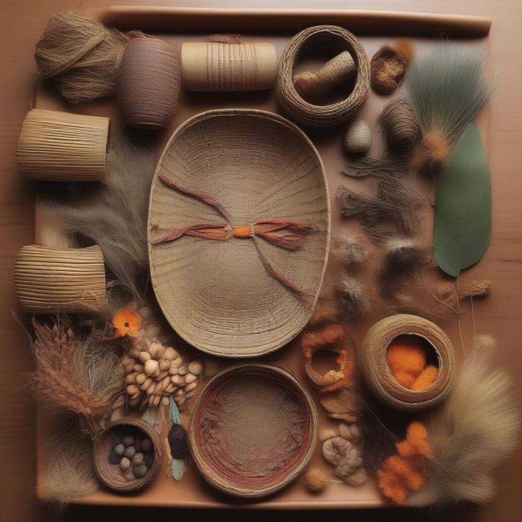 Variety of natural materials used in Aboriginal basket weaving