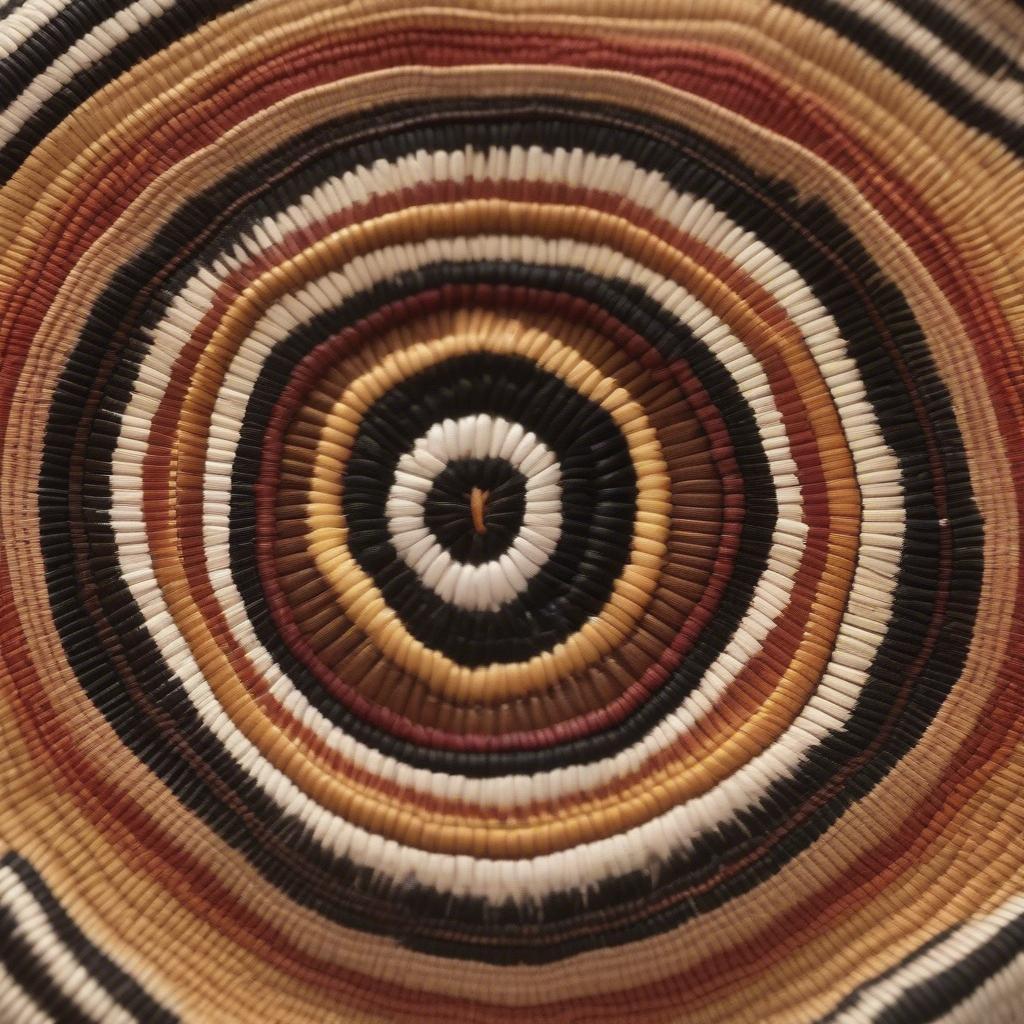 Example of a traditional Aboriginal woven basket from NSW, showcasing intricate patterns and natural materials.