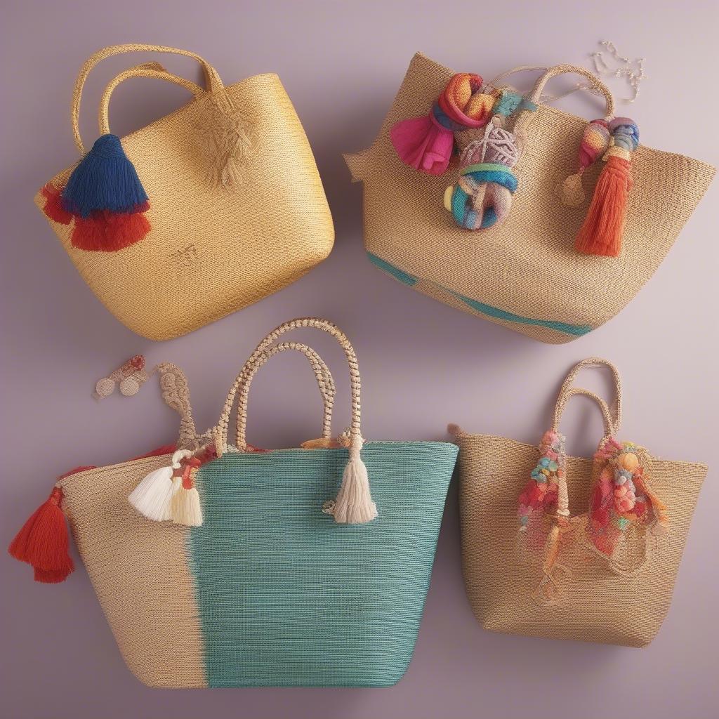 Accessorized Basket Weave Beach Bags