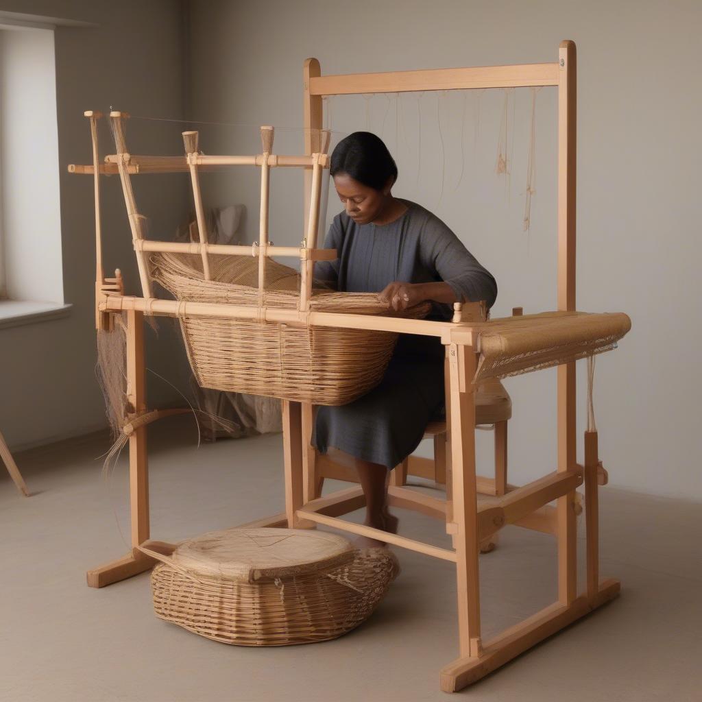 Adjustable Basket Weaving Stand in Use