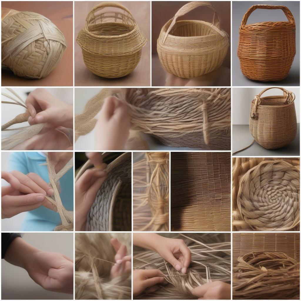 Examples of advanced Native American basket weaving techniques, including twining, coiling, and plaiting.