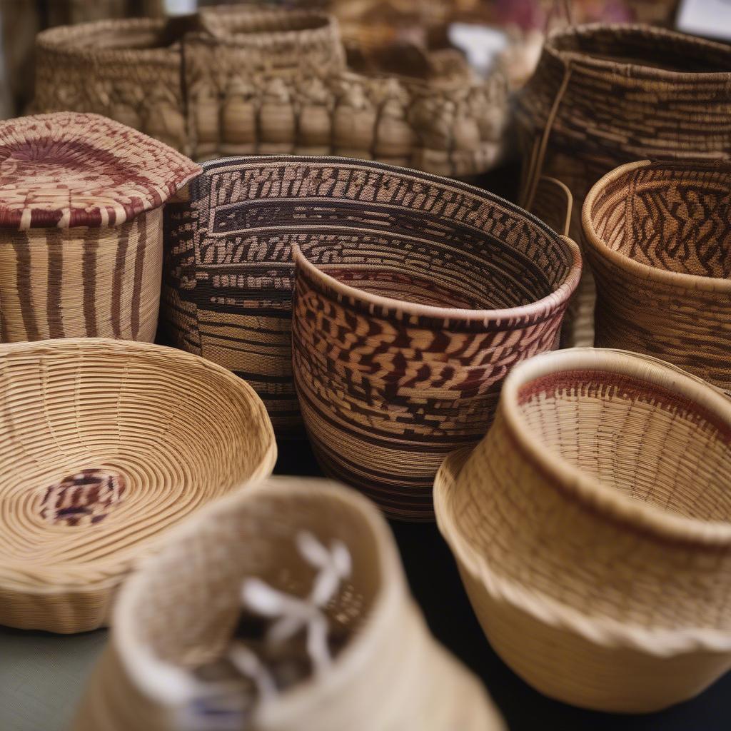 Examples of advanced reed basket weaving patterns, including arrowhead and diamond designs.