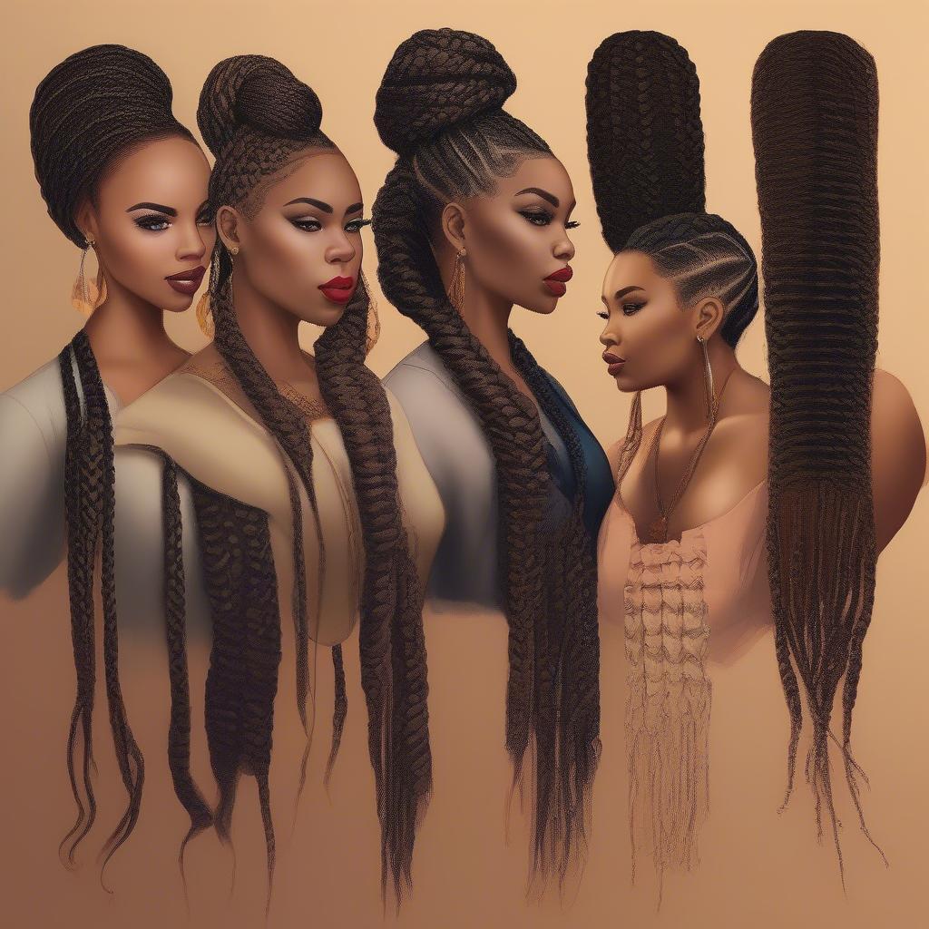 Different styles of basket weave braids on African American women, showcasing the versatility of the hairstyle.