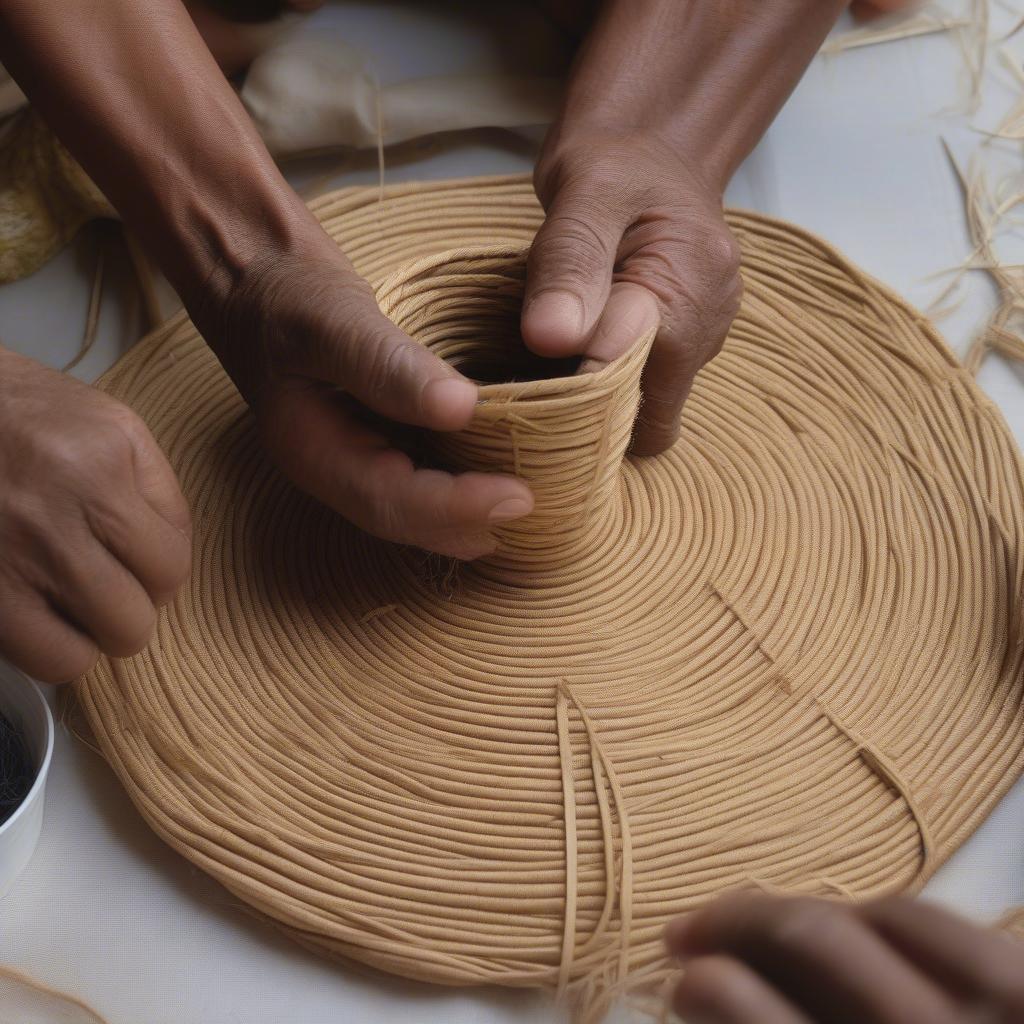 Preparing the Base for African Basket Weaving