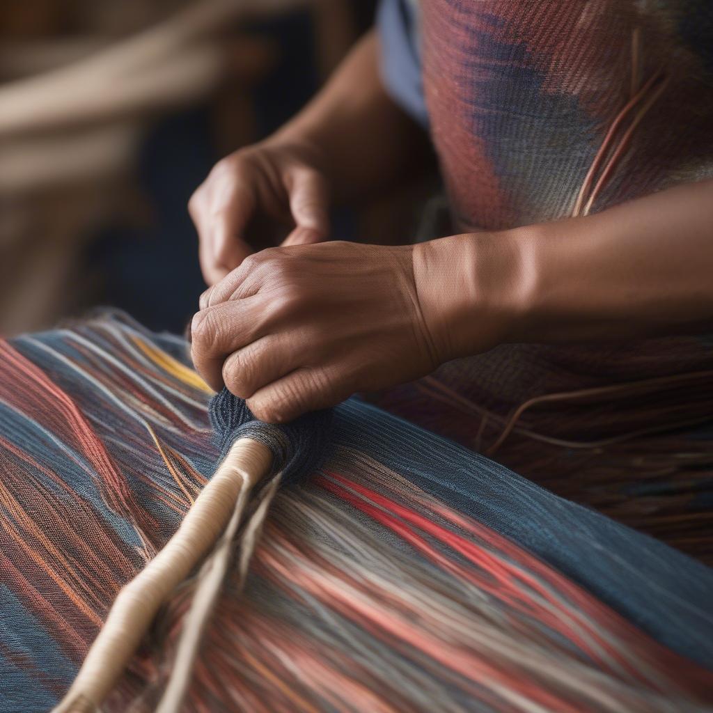 Close-up of the intricate weaving patterns on an African market bag, highlighting the craftsmanship and skill involved.