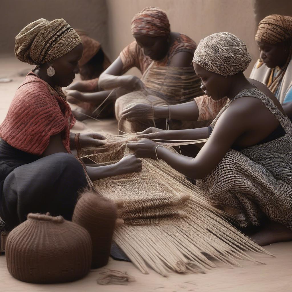 African Women Weaving Bags Using Traditional Techniques