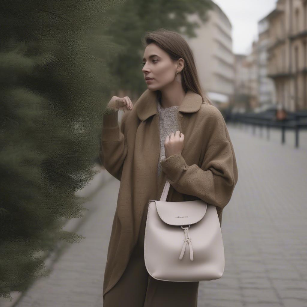 A woman carrying the Alienina Julia bag in a casual everyday setting, showcasing its versatility and style.