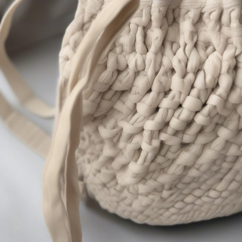 Close-up view of the Alienina Julia bag showcasing its intricate cotton weave and unique design