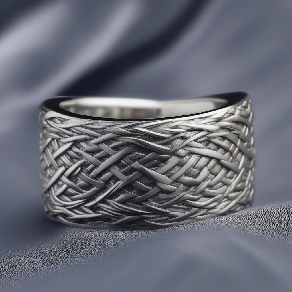 Close-up view of an alisa basket weave ring showcasing the intricate details of the woven pattern