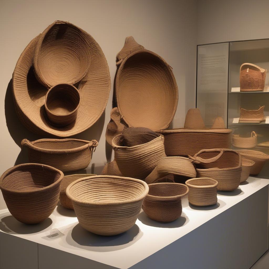 Ancient Mexican Baskets on Display in a Museum Setting:  Showcasing Preserved Baskets and Informative Displays