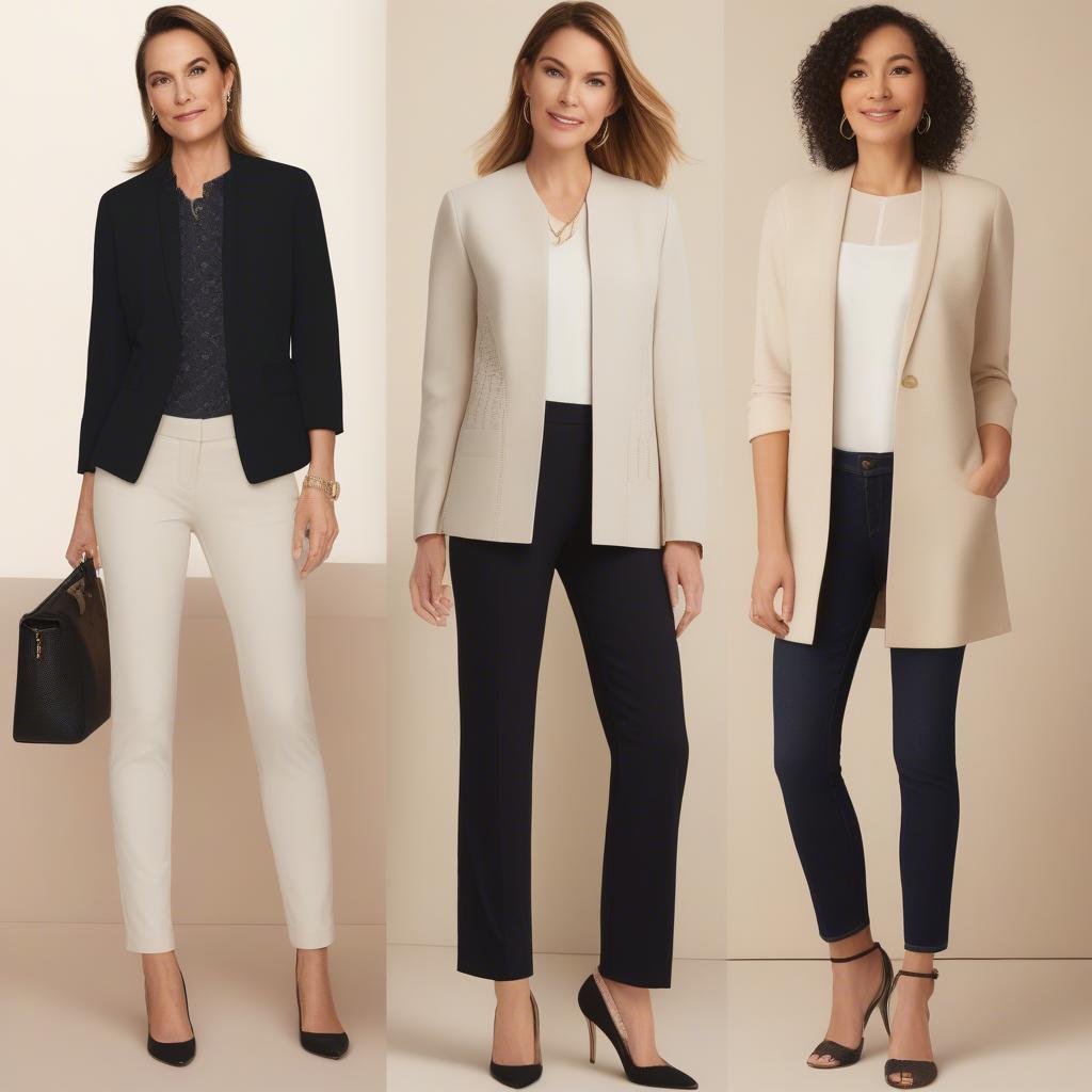 Outfit ideas featuring the Ann Taylor cream basket weave jacket ID8056D, showcasing its versatility for different occasions.