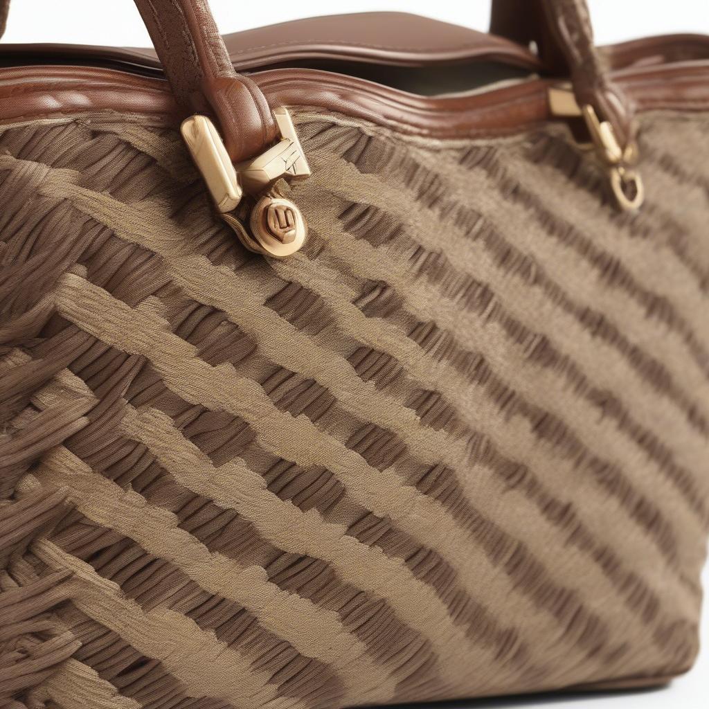 Close-up view of an Anne Klein woven shoulder bag