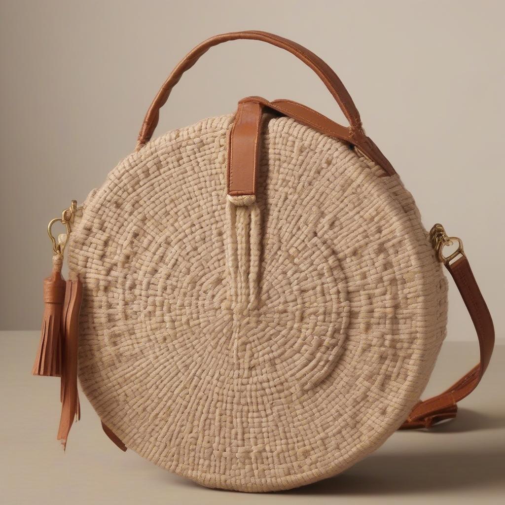 Different styles of Anthropologie round weave bags