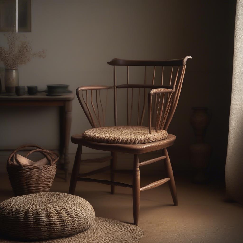 An antique Danish cord weaving chair in a traditional setting