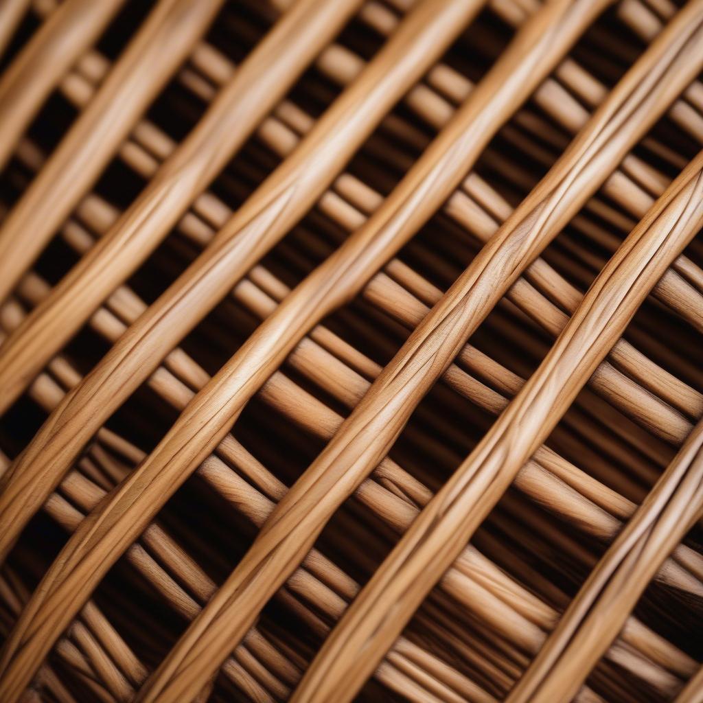 Close-up of the weave pattern on an antique rattan wicker lawn chair, highlighting the details for identification purposes.